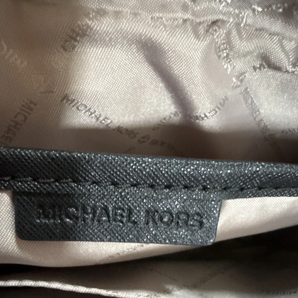 Michael Kors Brown Logo Crossbody Bag Zip, Chain Strap, Adjustable, Silver